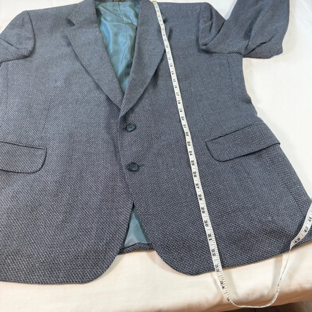 Silk Worsted Wool Blazer Sport Coat Grey Blue Stafford Men's Textured 2-Button